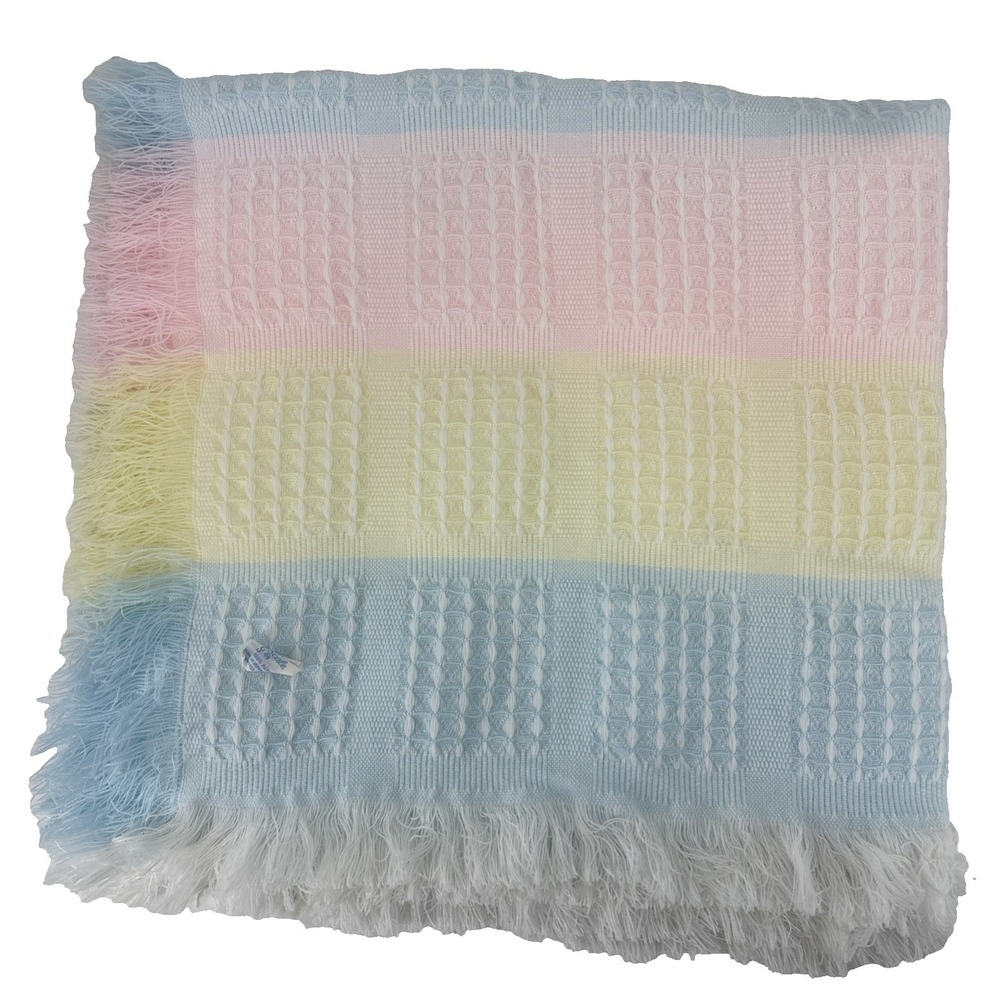 Vintage Rainbow Pastel‎ Baby Blanket Fringe Throw Soft Acrylic Crib 38x38